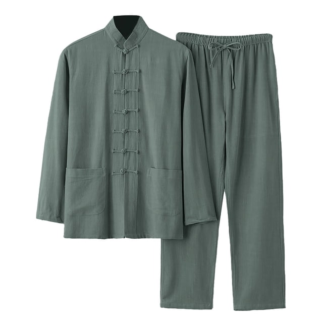Ensemble pour Homme à Col Mandarin Classique à Manches Longues pour un Usage Quotidien Décontracté avec Boutons et Intemporel