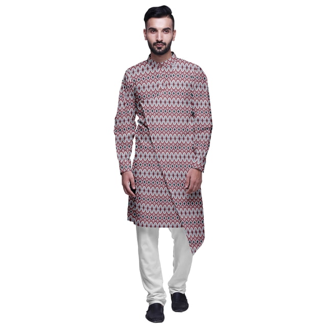 Atasi Designer Kurta Pajama For Men Printed Angrakha Kurta Set Summer Clothing