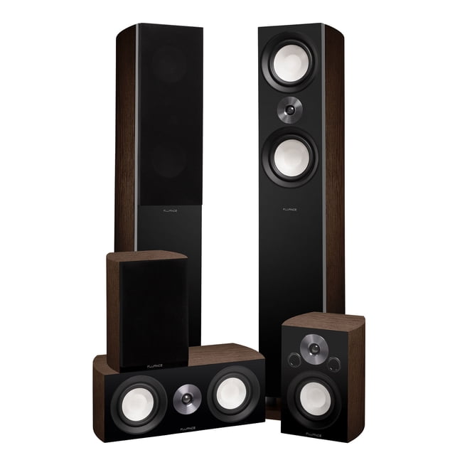 Fluance Reference Surround Sound Home Theater 5.0 Channel Speaker System including 3-Way Floorstanding Floorstanding Towers, Center Channel, and Rear Surround Speakers - Walnut (XL8HTBW)