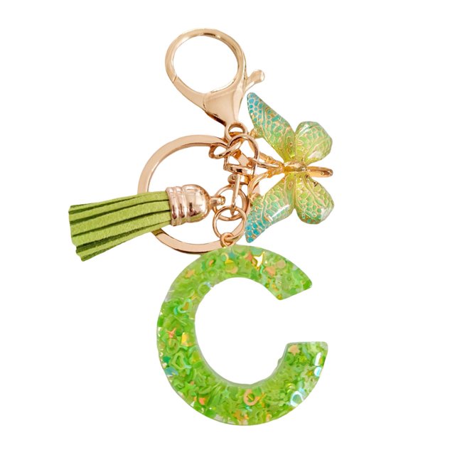 Visland 2 Pcs Initial Letter Keychains Green Butterfly Pendant Keychain Set Exquisite Relief Alphabet Keychain Pendant for Best Friend Mom Daughter Granddaughter Grandma