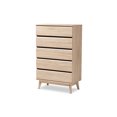 thumbnail image 2 of Baxton Studio Miren Mid-Century Modern Light Oak and Dark Grey 5-Drawer Chest, 2 of 5