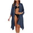 thumbnail image 1 of Plebaso Longue Robe de Plage de Plage pour Femmes à Boutons, Col, par-Dessus, Robe Chemise de Maillot de Bain Unie pour Femmes pour les Vacances, 1 of 5