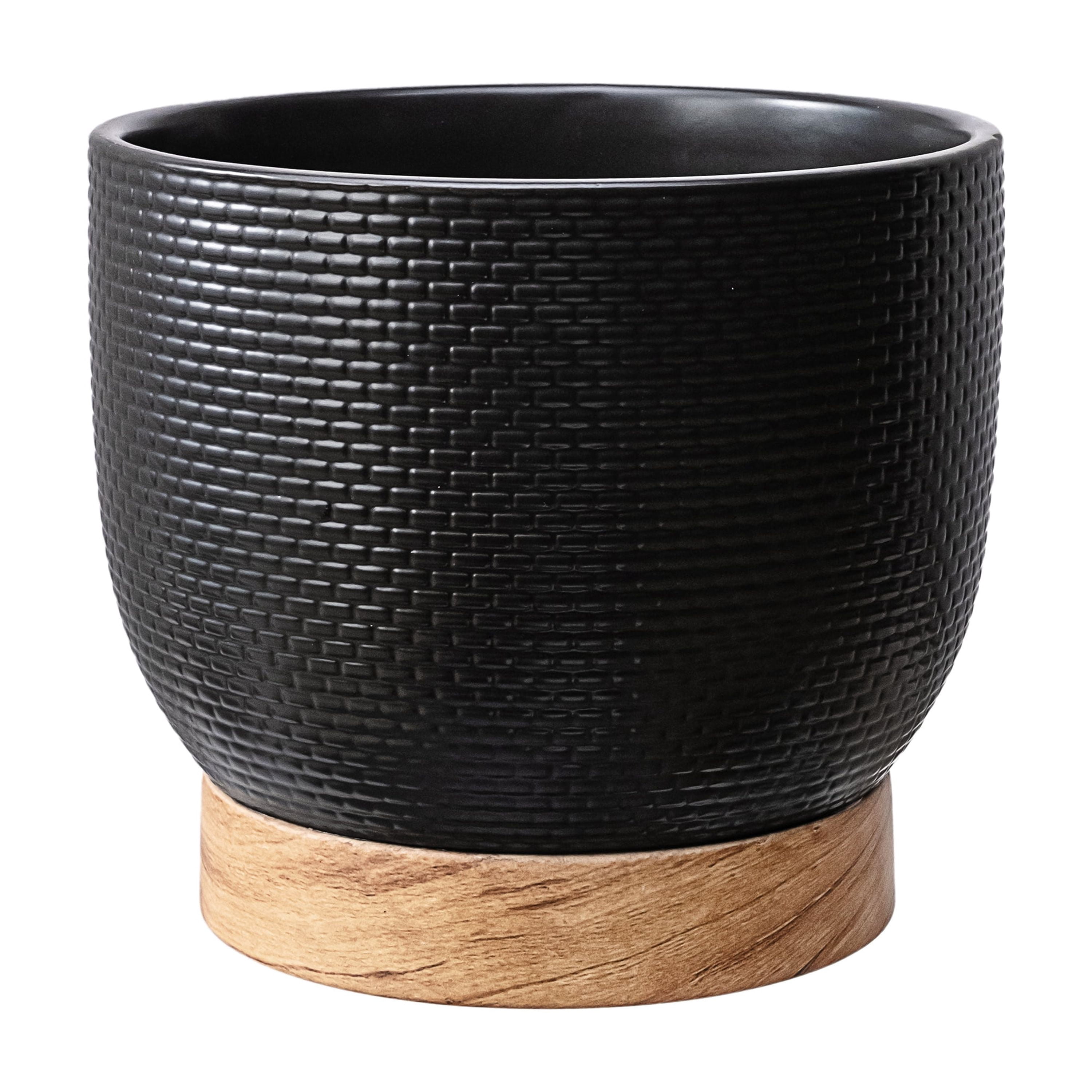 Better Homes and Gardens Pot tressé Channing en céramique noire de 8 pouces