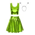 thumbnail image 1 of YONGHS Women's Alien Set Cheer Leader Outfit Metallic Crop Tank Top with Ruffle Skirt Hair Hoop Fluorescent Green XL, 1 of 7