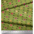 thumbnail image 2 of Soimoi Tissu Georgette Moss Vert Feuilles, Rayures et Rayures de Fleurs Roses Imprimé 1 Yard 42 Pouces de Large, 2 of 5
