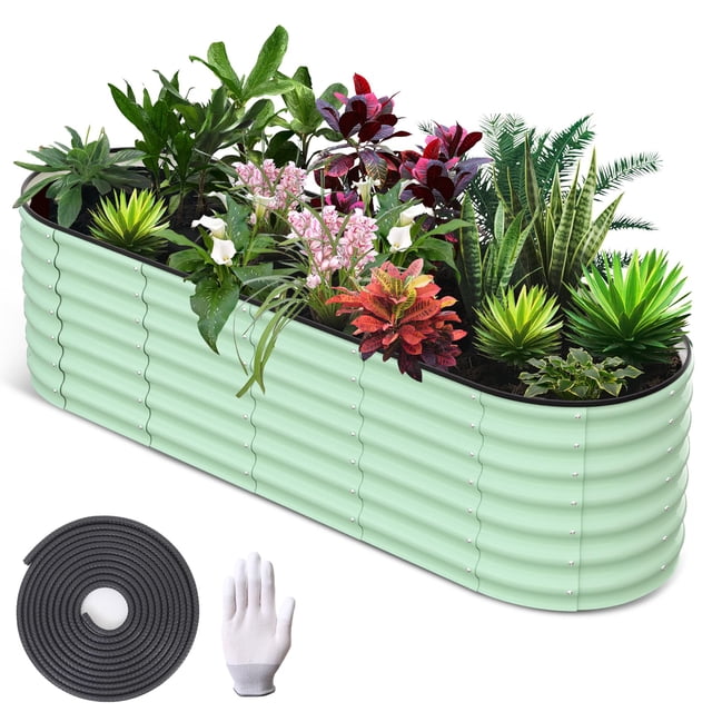 Yiwa Large Raised Garden Bed, 8x2x1 ft Outdoor Planter Box Kit with Galvanized Steel and Open Base Design