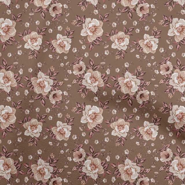 oneOone Velvet Brown Fabric Floral Sewing Material Print Fabric By The Yard 58 Inch Wide