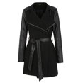 thumbnail image 4 of Winter Warm Women's Zipper Leather Patchwork Long Jacket Coat, 4 of 9