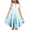 thumbnail image 2 of Tranfacy Robes d'Été pour Ados, Robes pour Filles Taille 10-12, Robe d'Été pour Filles 6-15 Mode Robe à Dégradé de Couleurs avec Poches Manches Courtes Col Rond Robe Trapèze, 2 of 5