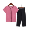 thumbnail image 2 of RKSTN Pajama Sets for Women 2 Piece Summer Two Piece Set Short Sleeve Round Neck Pajama Set Printed Tops Pants Set Soft Comfortable Pajamas, 2 of 3