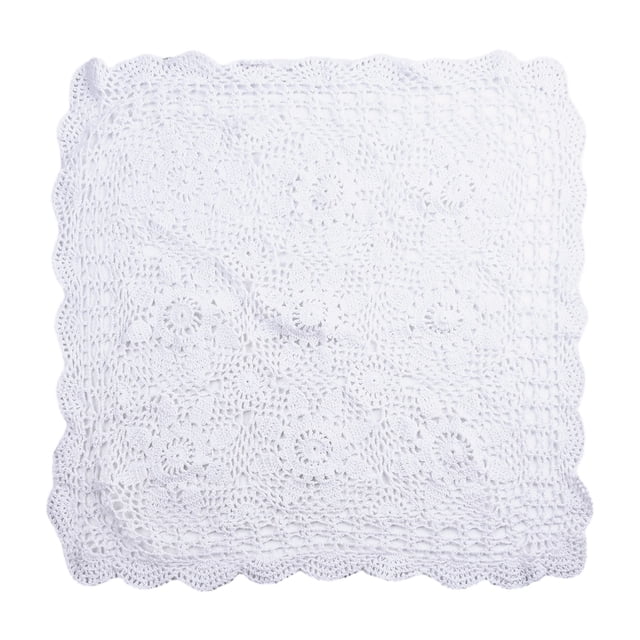 Vintage Square Tablecloth Doily Cotton Lace Crochet Floral Table Cloth Cover White