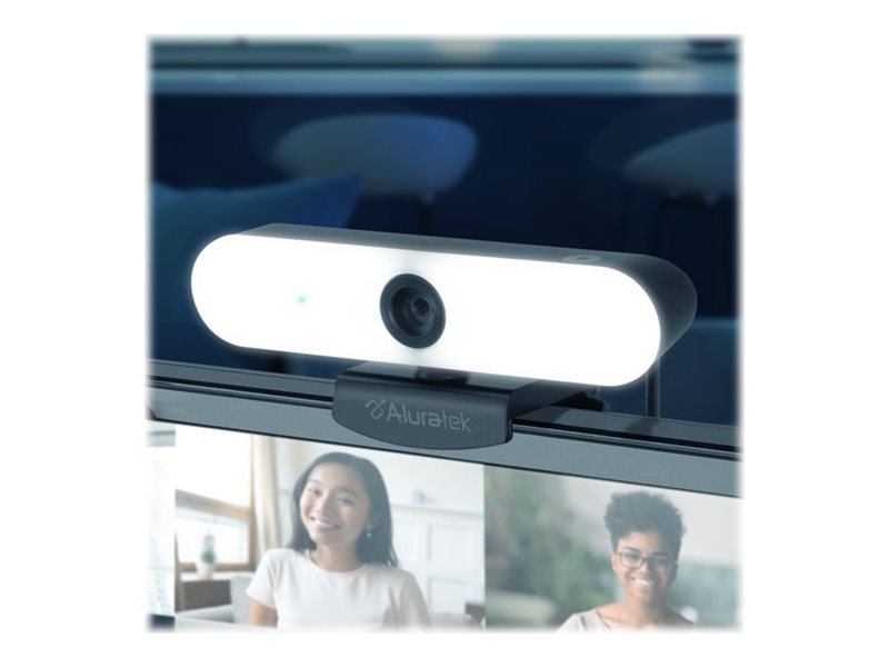 Aluratek Caméra Web 4K HD à Anneau Lumineux avec Micros Stéréo Doubles à Réduction de Bruit, Lumière Réglable, Mise au Point Automatique, Support Trépied Intégré, Compatible Universellement