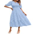 thumbnail image 1 of EIMELI Femmes Été Soufflé Manches Robe Smocked Floral en Vrac Fluide Robe Haute Taille Dentelle Floral Étagé Midi Robe Bleu Ciel XL, 1 of 4