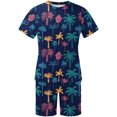 thumbnail image 4 of Mikilon Mens Trendy Outfits 2-Piece Set Hawaiian Print Short Sleeve Elasticized Shorts Casual Two Piece Set Blue M, 4 of 5