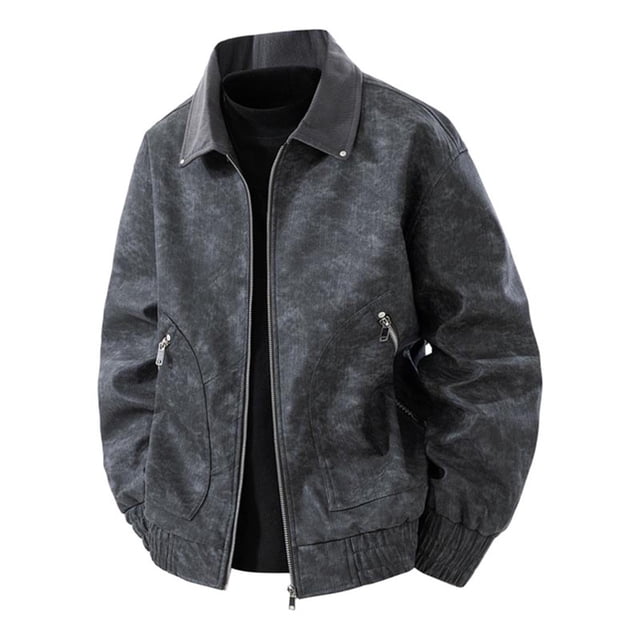 Men's Leather Jacket, Bomber Style Workwear Zipper Front, Vintage PU Motorcycle Jacket For Casual Fall Winter