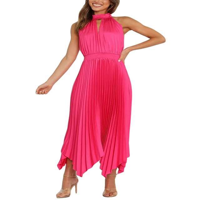 Robe Midi Sans Manches à la Mode pour Femmes Couleur Unie