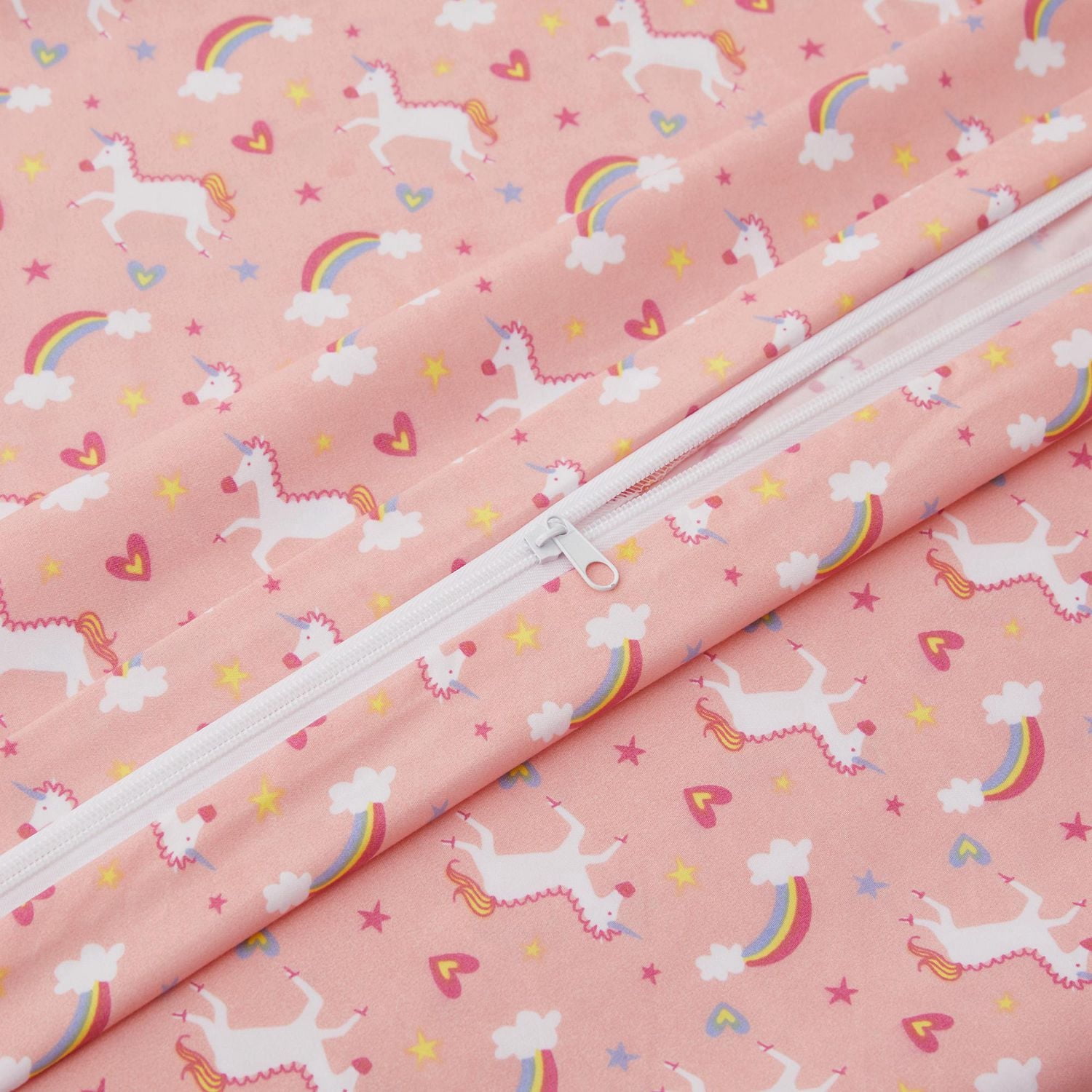 Ensemble de literie Marina Décoration pour enfants et filles, imprimé, en coton doux 600 fils, avec housse de couette et drap-housse, motif licorne rose et arc-en-ciel
