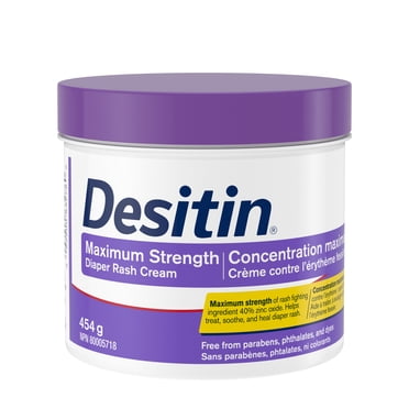 Crème anti-érythème fessier Desitin à action maximale, crème à 40 % d’oxyde de zinc pour un soulagement immédiat, testée par dermatologues et pédiatres, aide à soigner l’érythème fessier, 454 g