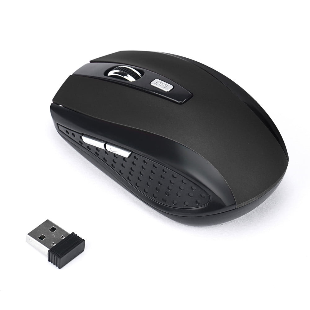 HCBY Portable Wireless Optical Mouse, 2.4GHz USB Receiver for Gaming Laptop, 6-Button with Forward Backward Keys, Black Matte Finish Computer Mouse for PC Desktop
