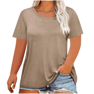 breaise Hauts Grande Taille pour Femmes Col Rond Été Manches Courtes T-Shirts Tuniques Décontractées Blouses L-5TG Sans frais de transport