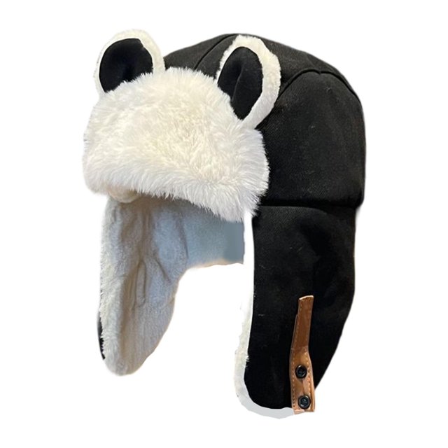 GUOOL Chapeau Trappeur d'Oreilles d'Animaux Léger Mignon Confortable Protection des Oreilles Noir