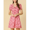 thumbnail image 2 of INSPIRE CHIC Women's Tie V Neck Short Sleeve Ruffle Floral A-Line Dress, 2 of 6