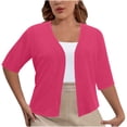thumbnail image 2 of CFLVAEK Fall Cardigan Sweaters for Plus Size Women Casual Short Sleeve Open Front Shrugs Soft Solid Color Cropped Boleros Lightweight Cardigans Cover Ups Hot Pink XXXL, 2 of 7