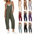 thumbnail image 1 of Sentmoon Tenues Décontractées pour Femmes Combinaisons pour Femmes Décontractées Coupe Régulière Couleur Unie Sans Manches Col en V Bretelle Ajustable Barboteuse de Plage avec Poches P-3TG, 1 of 9