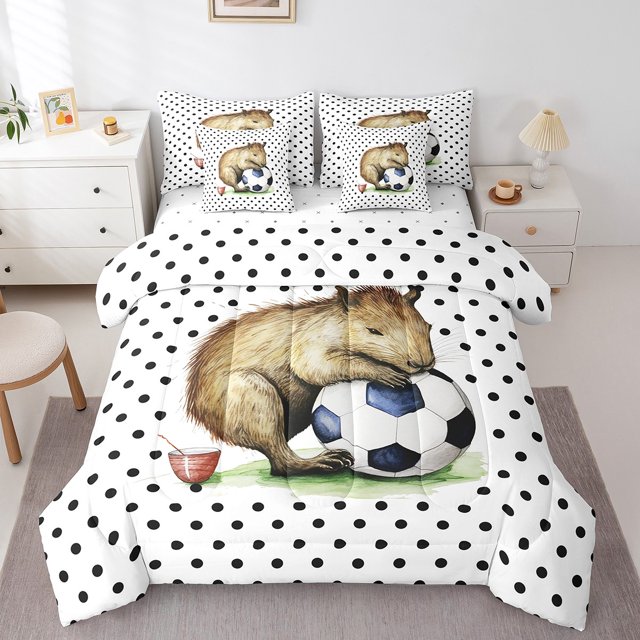 YST Cute Capybara Bed in a Bag Comforter Set, Full Size, 7-Piece, Cartoon, Polyester, Room Decor