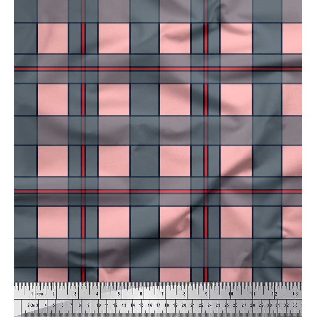 Soimoi Pink Cotton Cambric Fabric Check Check Printed Fabric 1 Yard 42 Inch Wide