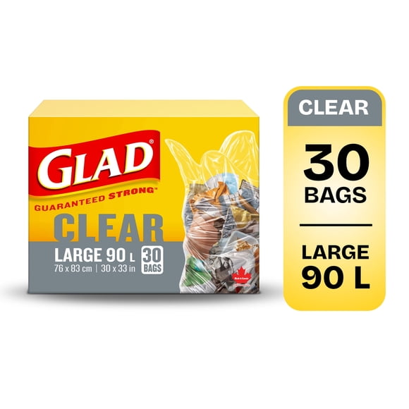 Glad Sacs à Ordures Transparents - Grands 90 Litres -