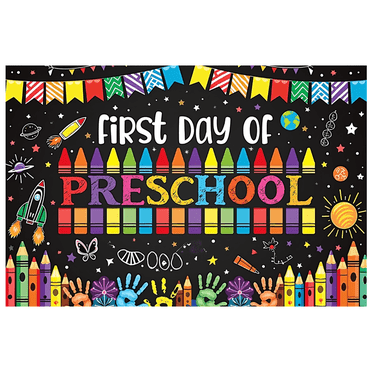 Colorful Crayons First Day of Preschool Banner Handprints Space Decorations for Classroom School Event Kids Celebration