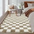 thumbnail image 4 of Checkered Rug 8x10 for Living Room, Modern Plush Shag Rug Washable Non-Slip Large Area Rug Super Soft Indoor Fuzzy Carpet Fluffy Rugs for Bedroom Home Aesthetic Decor,Taupe-White, 4 of 9