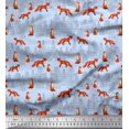 thumbnail image 1 of Soimoi Blue Cotton Duck Fabric Cedar Tree & Fox Animal Print Fabric by Yard 56 Inch Wide, 1 of 1