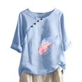 thumbnail image 1 of CHUANK Hauts pour Femmes en Liquidation à Moins de 10$ Hauts pour Femmes Décontractés Printemps Été Manches Longues Coton Lin Imprimé Graphique Pissenlit Col Rond Blouses Vintage Grande Taille, 1 of 6