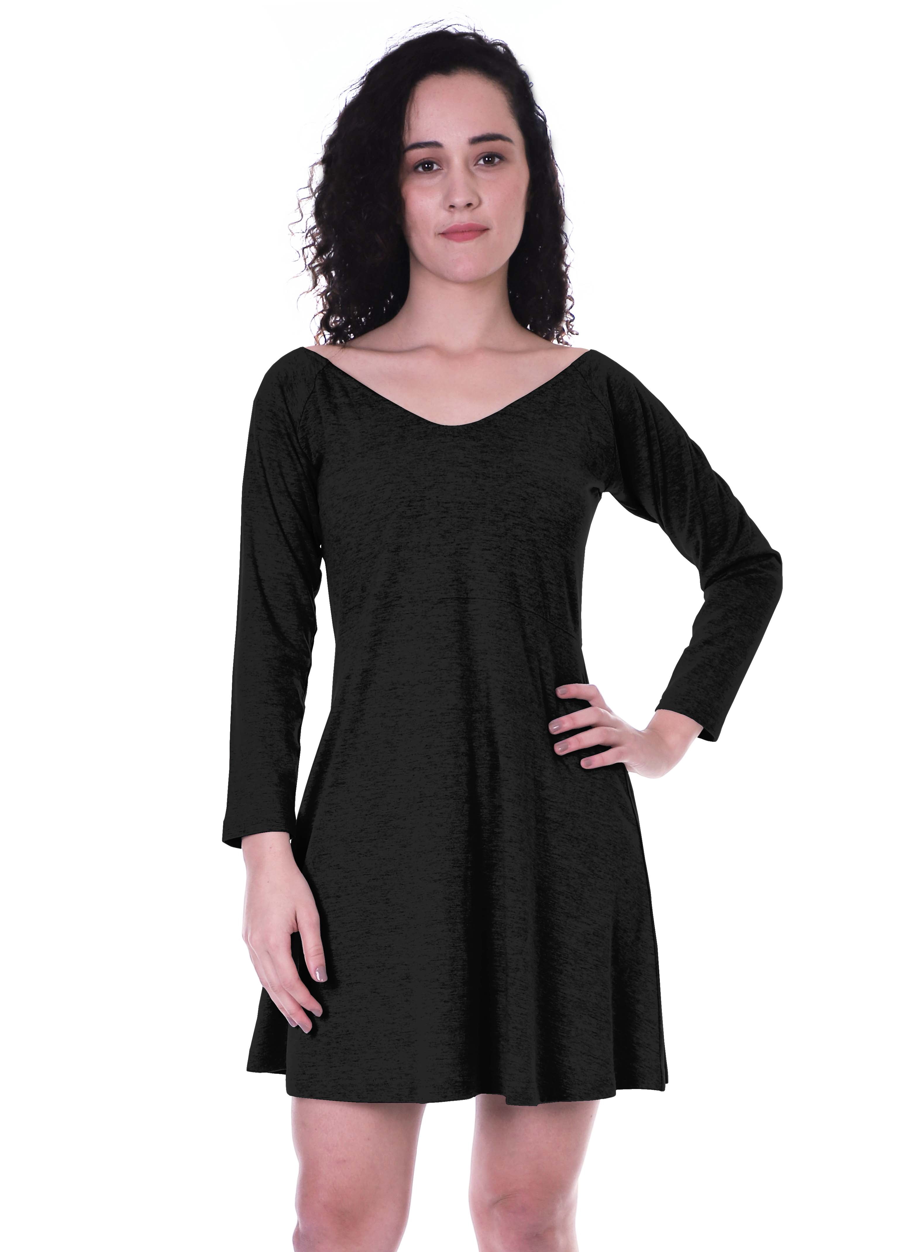 Moomaya Robe Droite à Manches Longues pour Femmes avec Encolure en V en Coton, Robes d'Été Décontractées - G1