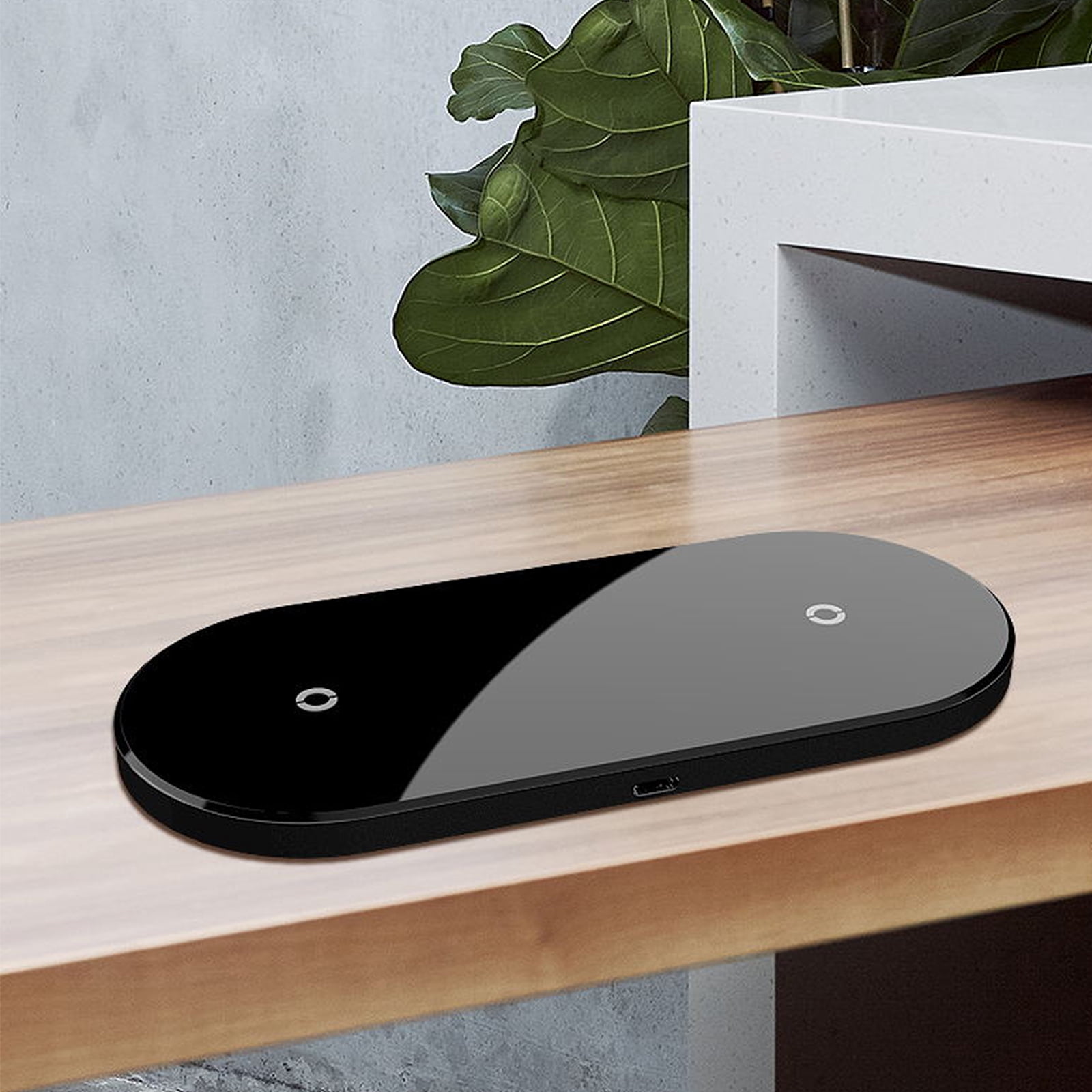 Amdohai 2 in 1 Dual Wireless Charger 10W Fast Charging Pad Wireless Charging Mat for Mobile Phones Earbuds Mirror Black