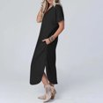 thumbnail image 3 of FAIWAD Robe T-Shirt Maxi pour Femmes Décontractée Ample à Col en V à Manches Courtes Fendue Robe d'Été de Plage avec Poche, 3 of 7