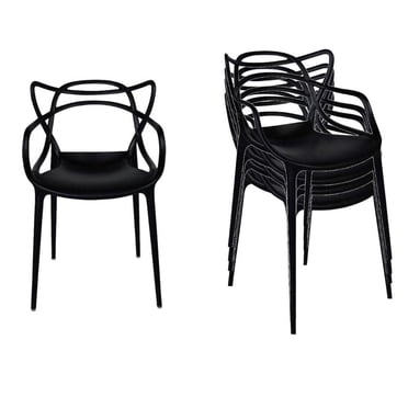 Master Style Plastic Chair Modern Mid Century, Indoor Outdoor Chair Patio Chair Kitchen Chair 18 Inch Seat Height Restaurant Chair Plastic Stackable Chair Side Bar Chair in White Set 4
