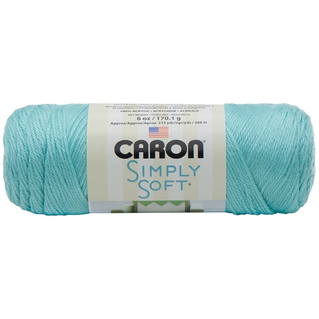 Caron® Simply Soft® Yarn, Acrylic #4 Medium, 6oz/170g, 315 Yards in light blue, a worsted weight acrylic yarn with a smooth sheen and soft texture, shown front-facing with label, ideal for knitting and crochet garments, accessories, and home decor projects.