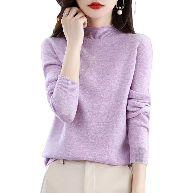 Women‘s Wool Sweaters Mock Turtle Neck Lightweight Long Sleeve Cozy Warm Fall Winter Pullover Tops