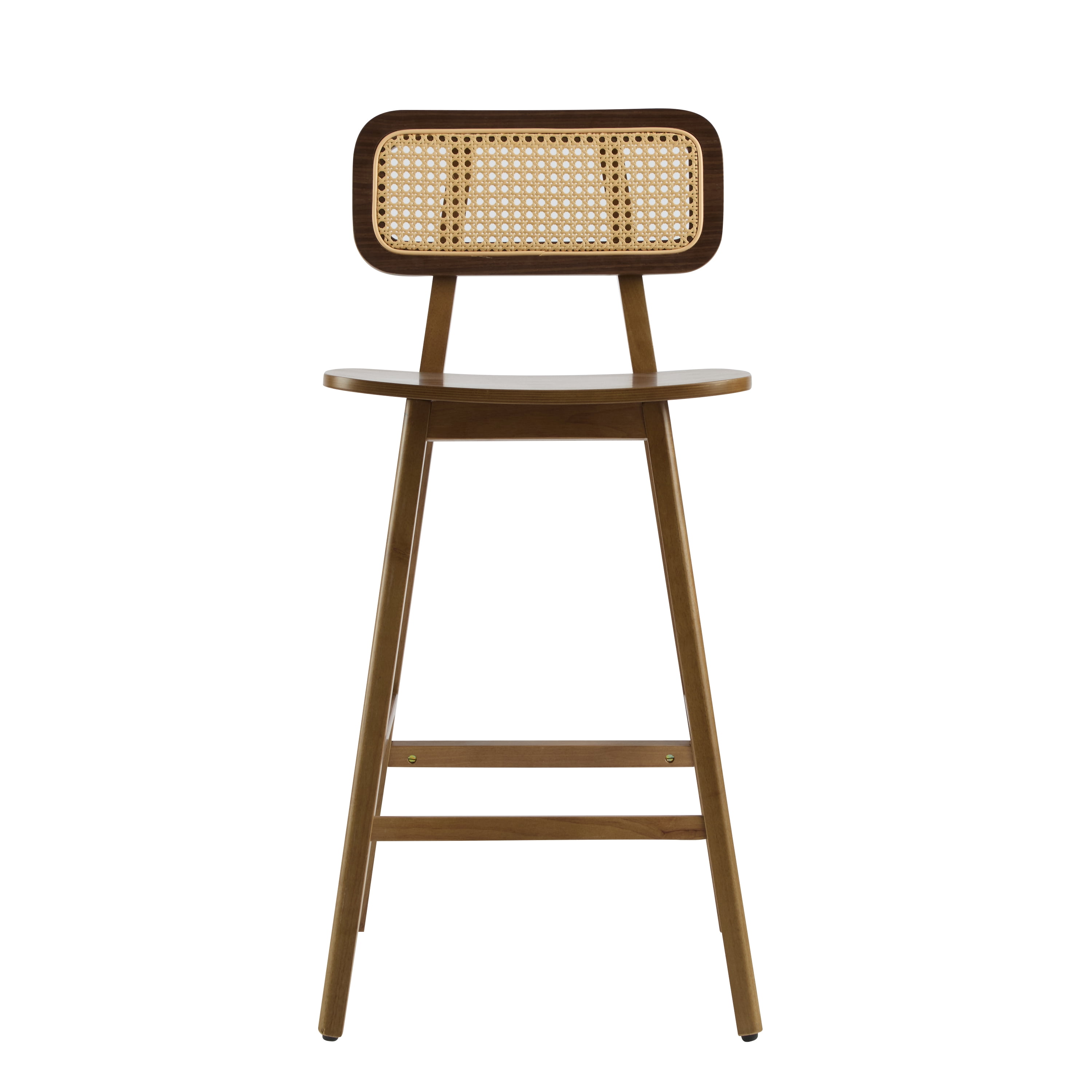 Ensemble de 2 tabourets de bar modernes Bari de Noble House, dossier en rotin, structure en bois, noyer