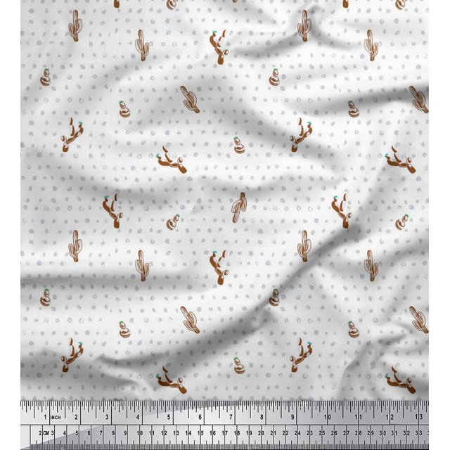 Soimoi Rayon Fabric Brush Stroke & Cactus Tree Print Fabric by Yard 56 Inch Wide