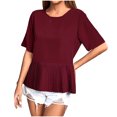 thumbnail image 1 of Timegard Hauts pour Femmes Plissés Col Rond Bouton Arrière Manches Courtes Blouse Décontractée Ample Couleur Unie Été, 1 of 6