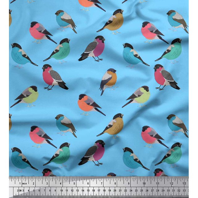 Soimoi Blue Cotton Duck Fabric Rufous Flycatcher Bird Fabric Prints By Yard 58 Inch Wide