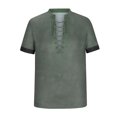 thumbnail image 3 of Birdeem T-Shirt Vintage à Lacets Manches Courtes Col Rabattu Patchwork pour Hommes, 3 of 10