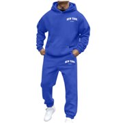 LUOGENLI Men Hoodies Pullover Graphic Male Hoodies for Men Unisex Streetwear Hoodie Set with Print Hoodies for Men Pullover Cotton Blue Size XXXXXL