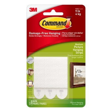 3M Adhesive Strip 17201-ES Command; Use To Hang Picture Frame; Medium Size; 3 Pound Capacity; White; Foam