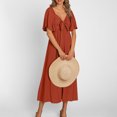thumbnail image 4 of LOVZFMLL Women Fashion Summer-Neck Short Sleeve Solid Waist Dresses Red M, 4 of 9