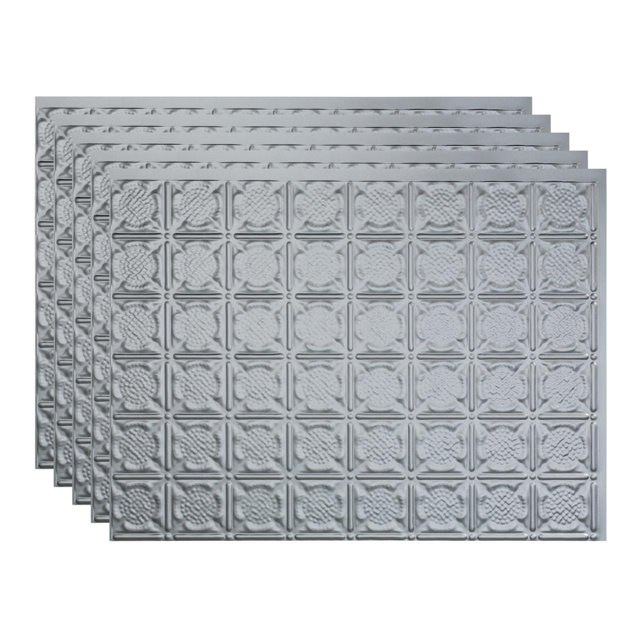 Fasade 18in x 24in Traditional Style 6 Argent Silver Backsplash Panel 5 Pack
